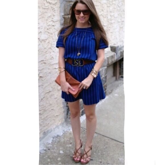 Anthropologie HD In Paris Blue Cerulean Stripe Dress Boho Feminine Contemporary - Picture 1 of 16